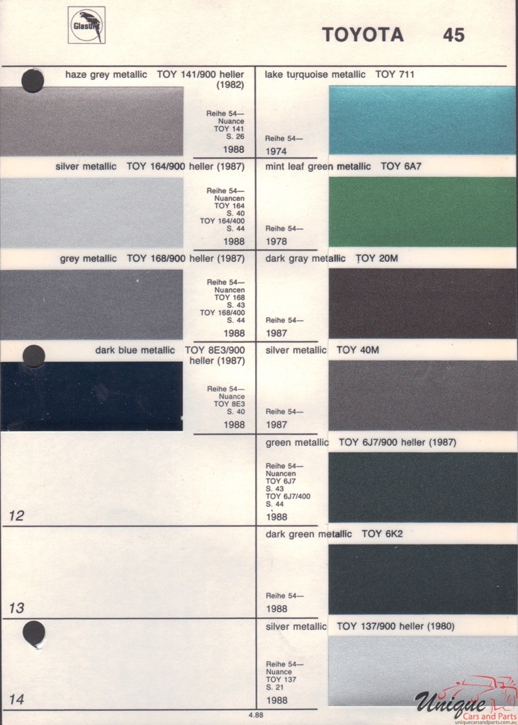 1974 Toyota Paint Charts Glasurit 1